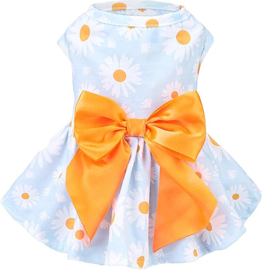 PUPTECK Floral Dog Dress for Spring Outfit Puppy Cute Small Dogs Clothes,Daisy,M