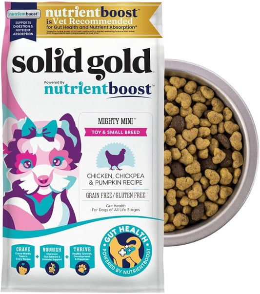 Solid Gold Toy & Small Breed Dry Dog Food Small Bites ??Real Chicken, Grain Free Gluten Free, High Fiber Healthy Kibble w/Probiotics for Gut Health & Digestion Support??All Ages ??NutrientBoost????1LB