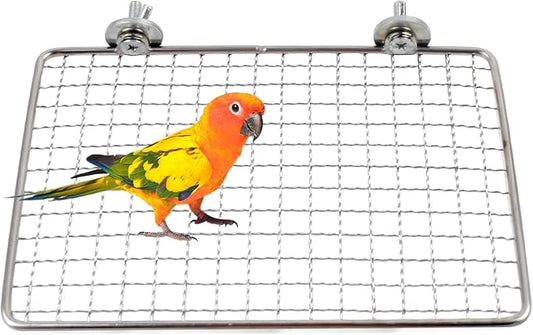 Platform Perch for Parrots,7.87 x 5.90 Inch Bird Flat Perches Stainless Steel Budgie Stand Shelf Rectangle Anti-Chewing Bird Cage Accessories for Small Cockatiel Budgie