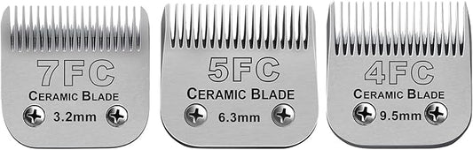 Size 7FC/5FC/4FC Detachable Pet Dog Grooming Clipper Ceramic Blades Set,Compatible with Andis,Oster A5,Wahl KM Series Clippers,Cut Length 1/8"(3.2mm) to 3/8??9.5mm),3 Pack