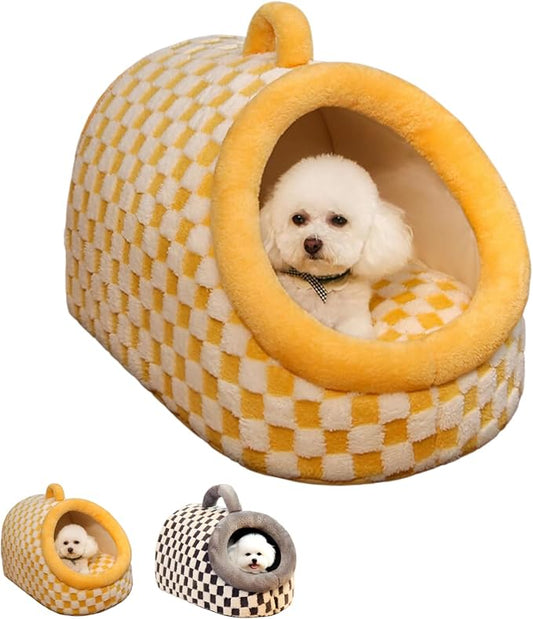 Dog Bed cat Bed Small Medium Furniture cat for Indoor Cats with Cover cave Outdoor House Insulated House Large Indoor Travel Hand (Yellow, M)