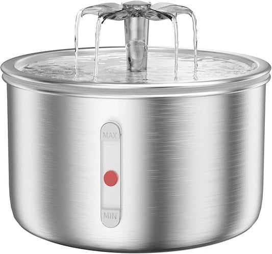 Stainless Steel Cat Water Fountain, 68oz/2.0L Cat Fountain with Flower Waterfall Spout Pet Water Fountain for Cats Indoor, Dog Water Fountain with Sponge