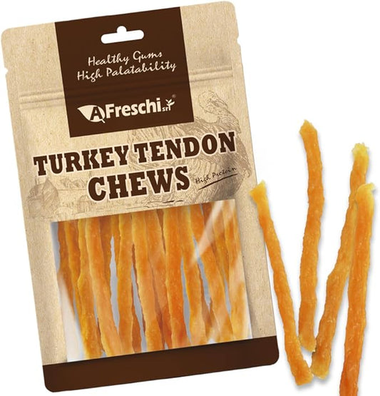 AFreschi Soft Turkey Tendon Strip 3.5 oz, Dog Treats for Soft Series, All Natural Human Grade Dog Treat, Suitable for Training chew, USA-Sourced Turkey Tendon, Rawhide Alternative, Soft Stick