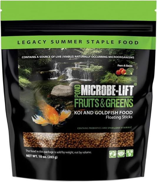 MICROBE-LIFT Fruits and Greens Floating Fish Food Sticks for Ponds, Water Gardens, and Fountains, Safe for Live Goldfish and Koi, 10 Ounces