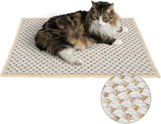 Premium Brazilian Cat Scratcher Mat ??24'' x 16'' Natural Fiber 100% Sisal with Jute Border, Ultra Durable, Scratching Pad, Doormat Rug, Protects Furniture and Carpets (Rustic)