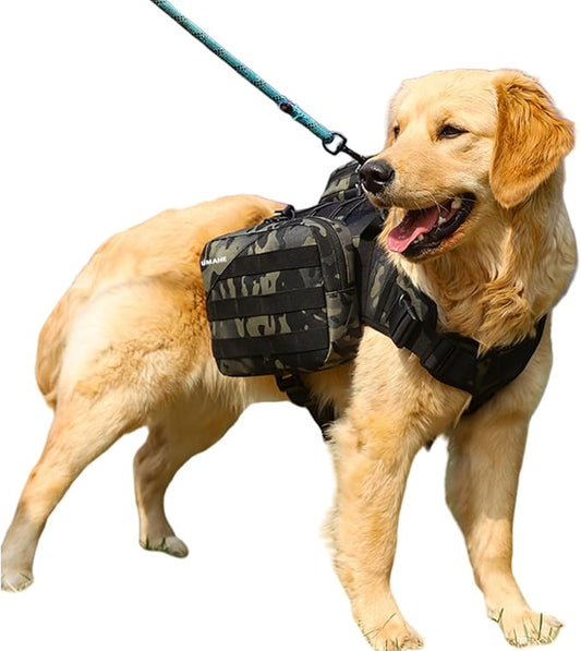 x Jumahe Dog Hiking Backpacks, for 85-125 lbs Large - Giant Dogs, Dog Hiking Back Pack, 5 Adjustable Buckles, Large Capacity 2 Spacious Side Bags, Breathable Waterproof Fabric (Camo)