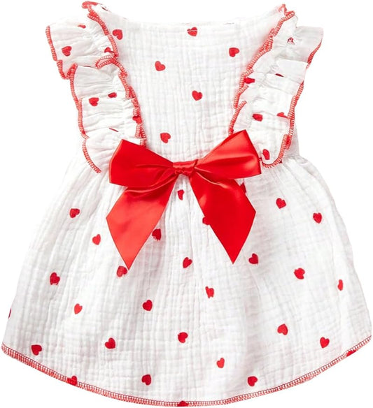 QWINEE Cute Heart Pattern Dog Dress With Ruffle and Lace Trim - Princess Cat Vest Summer Pet Clothes for Small Medium Cats Dogs Kitten Puppy - Red Large