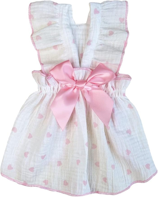 QWINEE Heart Print Dog Cat Dress Bow Decor Cute Dog Dresses Puppy Tutu Skirt Chihuahua Teddy Pomeranian Dress Birthday Holiday Clothes for Cat Kittens Small Medium Large Dogs Pink L