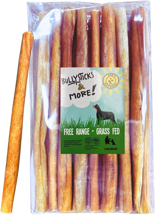 BULLYSTICKS & MORE 12 Inch Beef Collagen Sticks for Dogs (Regular Size - 8 Count)- Bones for Dogs - No Hide Sticks Beef Cheek Rolls
