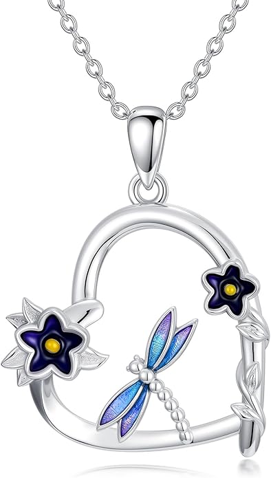 Dragonfly/Butterfly/Elephant/Hummingbird/Axolotl/Horse/Panda/Bee necklace for Women 925 Sterling Silver Heart Pendant Necklace Animal Jewelry Gifts for Women
