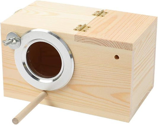 Pine Wood Parakeet Nest Box Bird House Budgie Breeding Mating Box for Lovebirds Cockatiel Parrotlets (S)