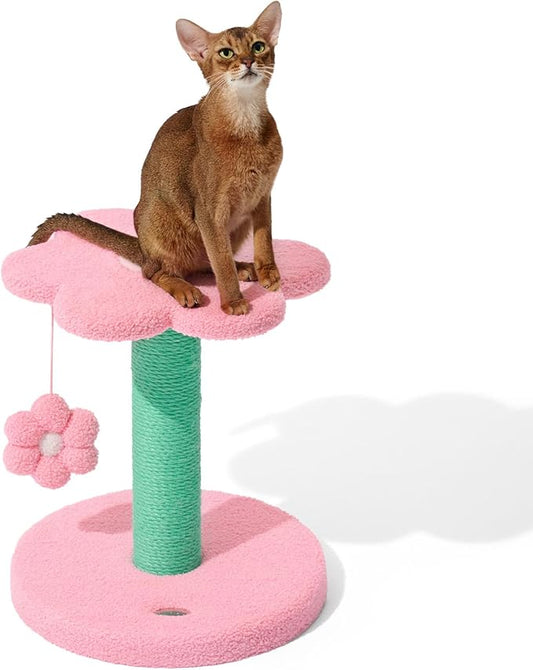 VETRESKA 18" Flora Cat Tree, Sisal Scratching Posts with Hanging Blossom Toy, Indoor Cats Furniture Activity Center for Cats Kittens, Pink