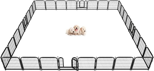 Metal Dog Playpen, 32" Inch Height 32Panels, Ideal Dog Fence for Large/Medium/Small Dogs Indoor & Outdoor Bliss, Perfect Dog Pen for Camping, Yard and RV | Black-Silver
