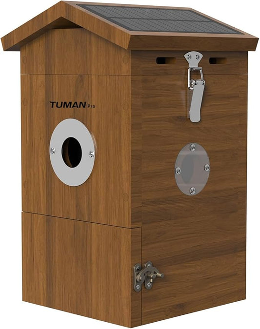 Bird House with Camera，Smart Solar Powered WiFi Camera Birdhouse，App Control，AI Bird Recognition，Watch Bird Nesting & Hatching in Real Time,IP65 Waterproof Teak Birdhouse