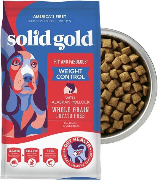 Solid Gold Healthy Weight Management Dry Dog Food for Adult & Senior Dogs - With Pollock, Whole Grain & Probiotics for Gut Health & Digestion Support - Dry Dog Food for Weight Management Support ??4LB
