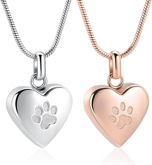 zeqingjw Pet Cremation Jewelry for Ashes Pendant Paw Print Pet Heart Urn Necklace Memorial Keepsake Jewelry for Pet/Dog's/Cat's Ashes
