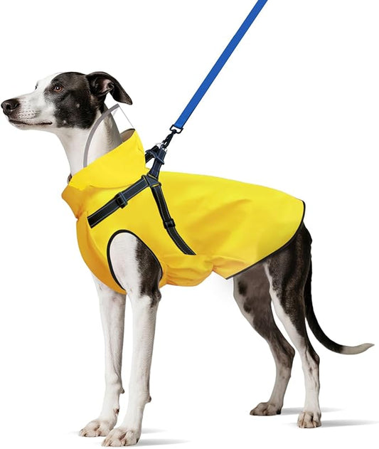 Dog Raincoat: Dog Rain Jacket with Reflective Harness & Removable Hood | Waterproof Dogs Rain Coat Poncho for Large Medium Small Dogs Puppies (Yellow - L)