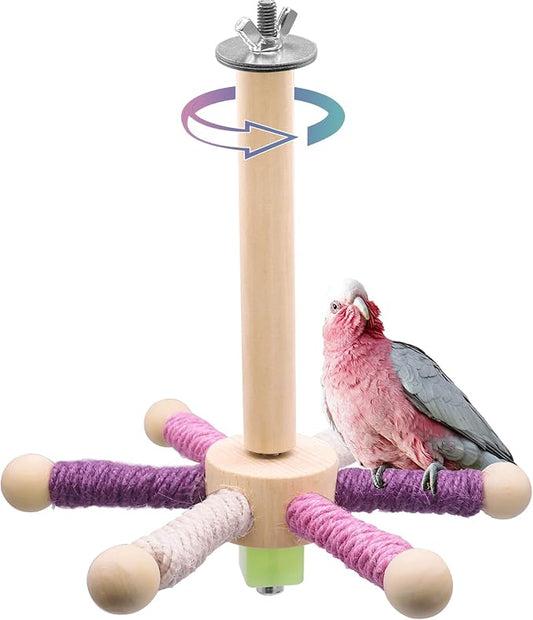 Parrot Perch Toy, Bird Rotating Stand Perch with Chew Ball,Natural Wooden Perch for Small&Medium Birds,Bird Cage Accessories for Parakeets Cockatiels Lovebirds Conures Finches Budgies(Purple)
