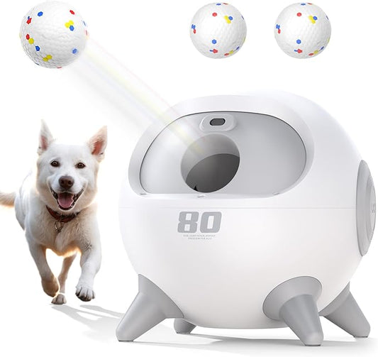 uahpet Automatic Ball Launcher for Dog with Obstacle Detection, 4 Adjustable Distances Ball Thrower Launcher for Medium & Large Dogs with 2 Balls (2.5 inches)