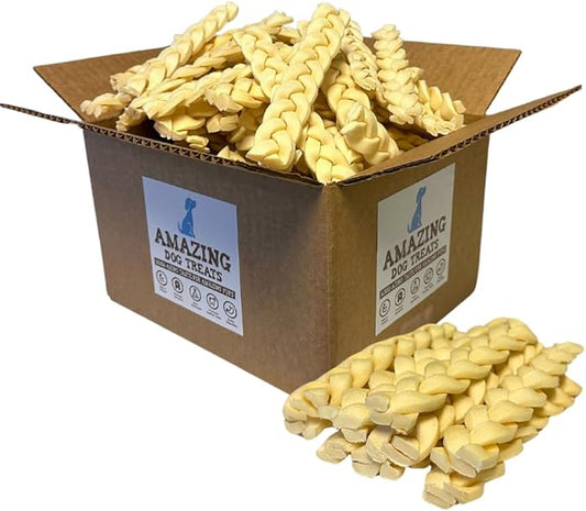 Amazing Dog Treats - Beef Cheek Braids Dog Chew (6 Inch - 50 Count) - NO Odor - Rawhide Alternative - Beef Cheek Slice Chip Sticks - No Dyes, Chemicals, or Preservatives