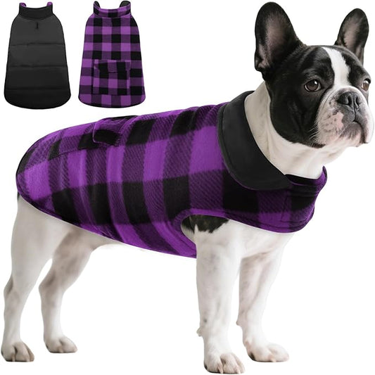ASENKU Dog Jacket Plaid Reversible Reversible Dog Vest Waterproof Cold Winter Clothes Pet Apparel for Small Medium Large Dogs (S, Purple)