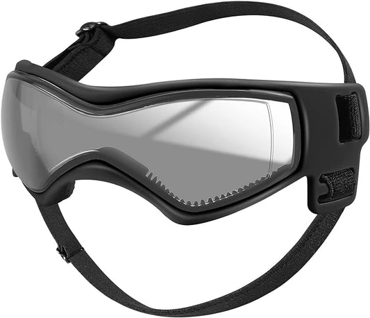 QUMY Dog Goggles UV Protection for Small to Medium Breed, Dog Sunglasses Windproof Anti-Fog Dustproof Snowproof, Puppy Glasses for Outdoor Riding Driving with Comfortable Frame Adjustable Straps