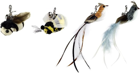 TTcat Cat Toy Replacement Cat Toy Refills, 4 Pcs Simulation Insects and Bird Feathers Refills, cat Wand Toy attachments for Cat Wand.