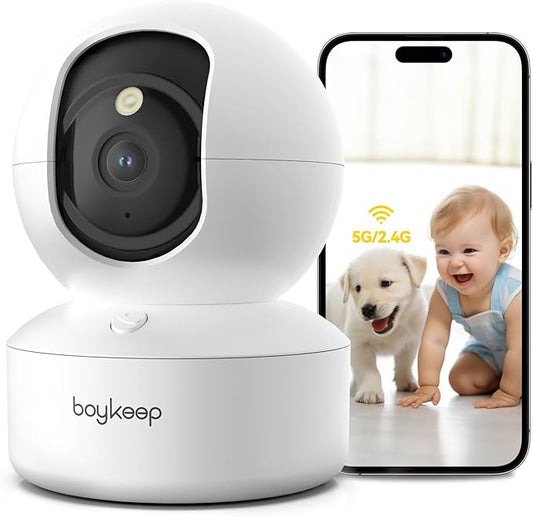 BoyKeep Indoor Camera - 2K Pet Camera, 5G/2.4GHz WiFi Cam for Baby Monitor with Phone App, 360° Pan & Tilt, 2-Way Audio, Color Night Vision, New for 2025 with 12s Free Cloud Storage