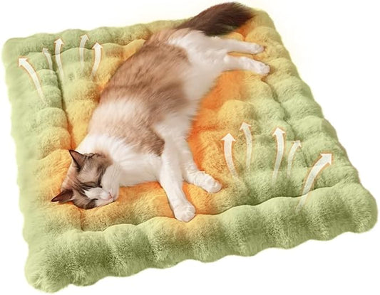 Cat Bed Plush Puppy Pad Mat with Non-Slip Bottom Faux Fur Kitten Beds for Carriers/Floor Dog Friendly 23 x 15 Inch Medium Green