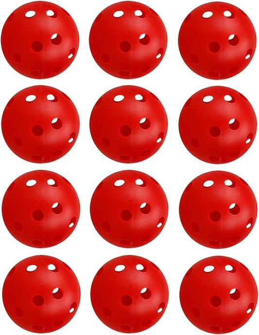 12Pcs Cat Ball Toy, Low Noise No Bells Holey Plastic Cat Balls, Funny Interactive Cats Toys for Indoor Cats, Firm Toy Balls for Kitten Puppy Ferret Bird (1.65", Red)