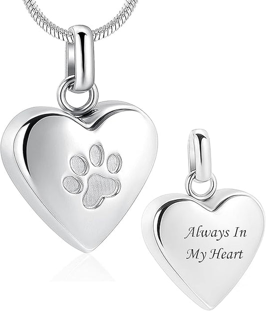 zeqingjw Pet Cremation Jewelry for Ashes Pendant Paw Print Pet Heart Urn Necklace Memorial Keepsake Jewelry for Pet/Dog's/Cat's Ashes