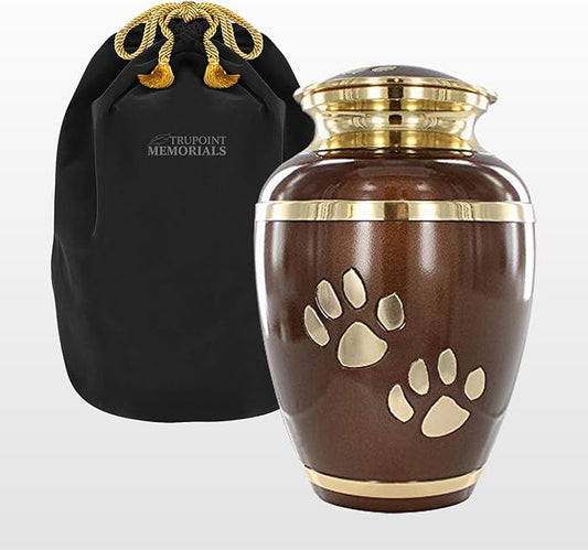 Trupoint Memorials Large Pet Urn for Dogs and Cats Ashes, Paws Print Brown Cremation Urns for Pets up to 122 lbs