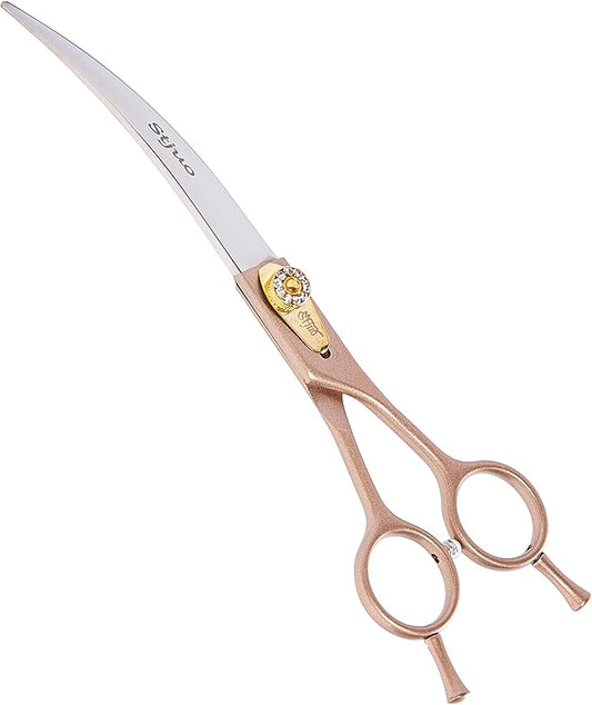 Professional Dog Grooming Scissors Rose Gold 440C Stainless Steel Straight Thinning Curved Chunker Shears for Pet Grooming Services Dogs and Cats (Curved, 7.5?˜â€?