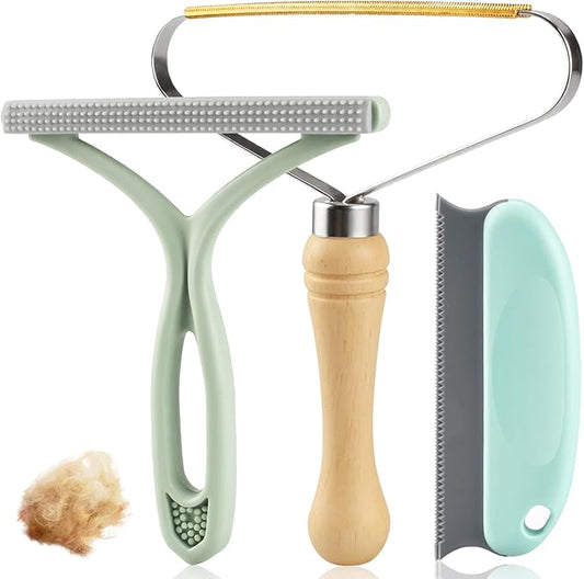 Pet Hair Removal Tool 3 Pack Dog Cat Hair Remover Carpet Scraper Rake Fur Removal Brush Lint Remover Shaver for Car Furniture Couch Green
