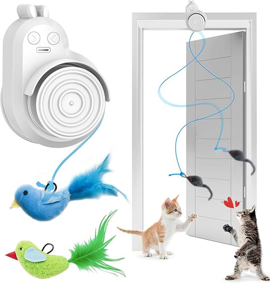 Interactive Cat Toys for Indoor Cats - Automatic Flying Bird & Mouse Wand Enrichment Toy, Hands-Free or Handheld USB-Rechargeable Safe Play Chase Exercise for Bored Kittens and Adult Cats