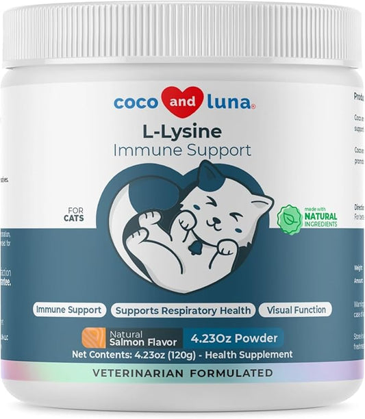 L-Lysine Supplement for Cats 900mg/scoop - Cat Supplement for Sneezing and Runny Nose, Cold, Immune Support, Eye Function, and Respiratory Health ??Lysine Powder