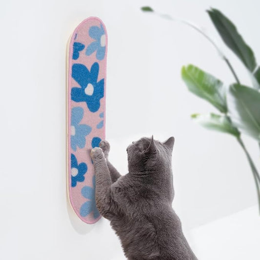 Wall Mounted Cat Scratching Board Skateboard Style (24"x6") - Reusable Wooden Board + Replaceable Cat Scratcher Map with Mounted Setup