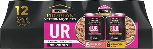 Purina Pro Plan Veterinary Diets UR Savory Selects Urinary Dog Food Ox/St with Chicken with Salmon Variety Pack - (Pack of 12) 13.3 oz. Cans