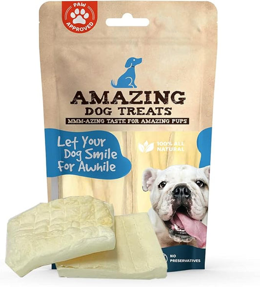 Amazing Dog Treats - Beef Cheek Chip Squares 4x4 (Regular - 8 Count) - NO Odor - Thick Cut - Rawhide Alternative - Beef Cheek Slice Chip Sticks - No Dyes, Chemicals, or Preservatives