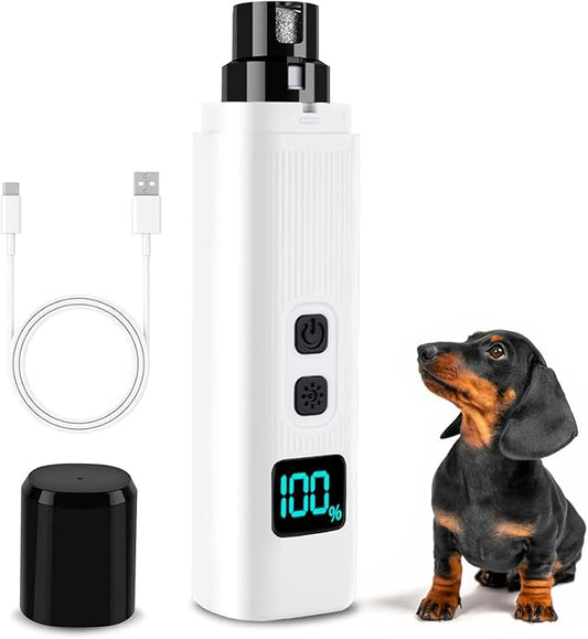 Dog Nail Grinder - 2 Speed Electric Pet Nail Grinder - Rechargeable Dog Nail Trimmers for Small Dogs- Cat Nail Claw Clippers with 2 Level LED Lighting（White）
