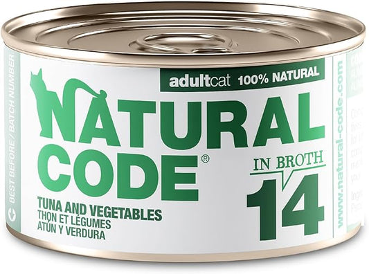 Natural Code Limited Ingredient Wet Cat Food Topper, High Protein, Low Fat, Additive-Free, Non-GMO, No Artificial Colors or Flavors, Tuna and Vegetables in Broth for Adult Cats, 24 Pack of 3oz Cans