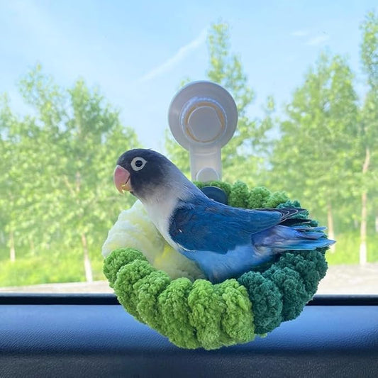Portable Suction Cup Bird Perch Nest for Travel Car Window Glass, Warm Bird Sleeping hut Snuggle Bed for cage (Green Combo, S)