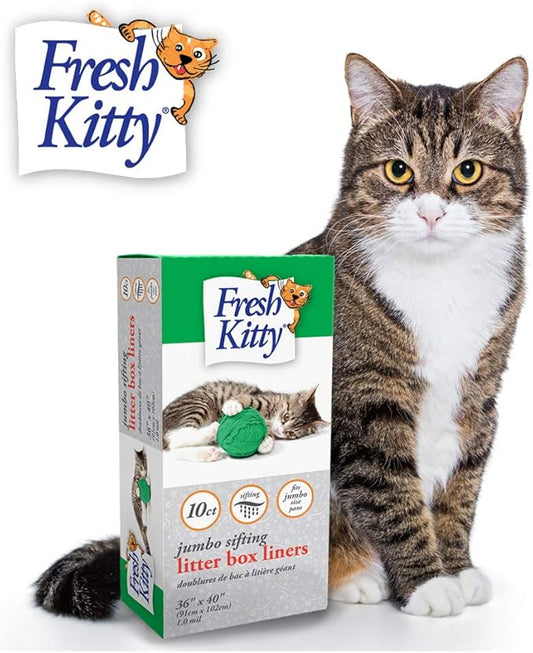 10 Count Fresh Kitty Durable Litter Box Liners, Easy Clean Up Elastic Jumbo Sifting Litter Pan Box Liners, Bags for Pet Cats (Pack of 12)