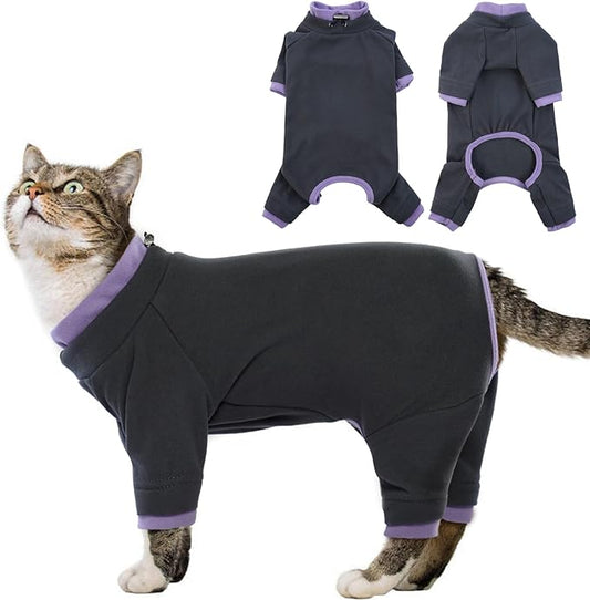 Sticky Cat Clothes Stretchy, Sphynx Hairless Sweater & Pajamas for Cats only, Soft Cat Onesie for Cats After Surgery Female Male & Hair Loss Prevention, Black XL