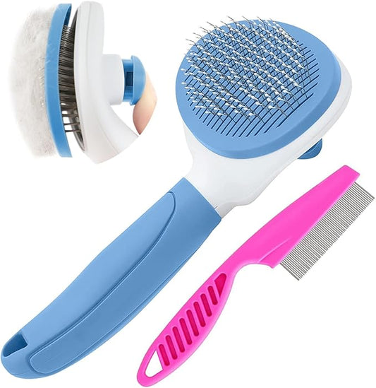 Self Cleaning Slicker Brush, Cat Brushes for Indoor Cats with Metal Comb, Dogs Cats Hair Brushes for Shedding, Pet Kitten Grooming Tool with Release Button for Long or Short Hair by KALAMANDA(Blue)
