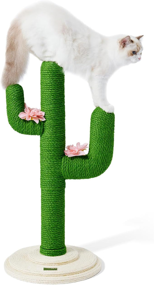 VETRESKA Cat Scratchers for Indoor Cats Cactus Cat Scratch Post Sisal Rope, 31.5'' Tall Green Vertical Cactus Cat Tree Scratching Posts Protect Furniture