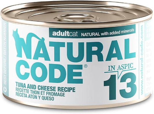 Natural Code Limited Ingredient Wet Cat Food Topper, High Protein, Low Fat, Additive-Free, Non-GMO, No Artificial Colors or Flavors, Tuna and Cheese in Broth for Adult Cats, 24 Pack of 3oz Cans