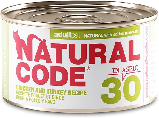 Natural Code Limited Ingredient Wet Cat Food Topper, High Protein, Low Fat, Additive-Free, Non-GMO, No Artificial Colors or Flavors, Chicken & Turkey in Aspic for Adult Cats, 24 Pack of 3oz Cans