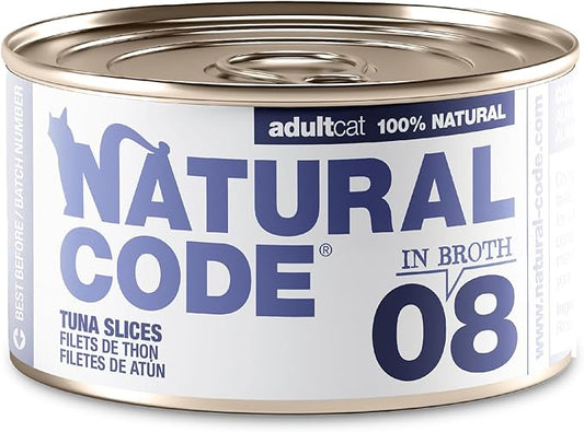 Natural Code Limited Ingredient Wet Cat Food Topper, High Protein, Low Fat, Additive-Free, Non-GMO, No Artificial Colors or Flavors, Tuna in Broth for Adult Cats, 24 Pack of 3oz Cans