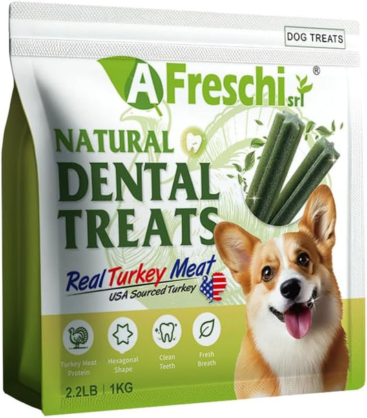 Afreschi Turkey Dental Sticks for Dogs, 2.2 lb ??All Natural Dog Chews, USA-Sourced Trukey, Hypoallergenic, Long-Lasting Chew for Puppies and Adult Dogs, Grain-Free, Signature Series